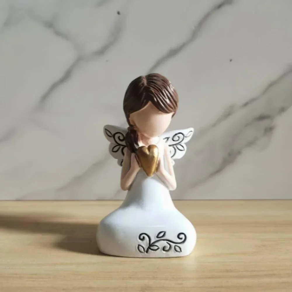 Angel of Love White Angel & Heart Resin Statue 3